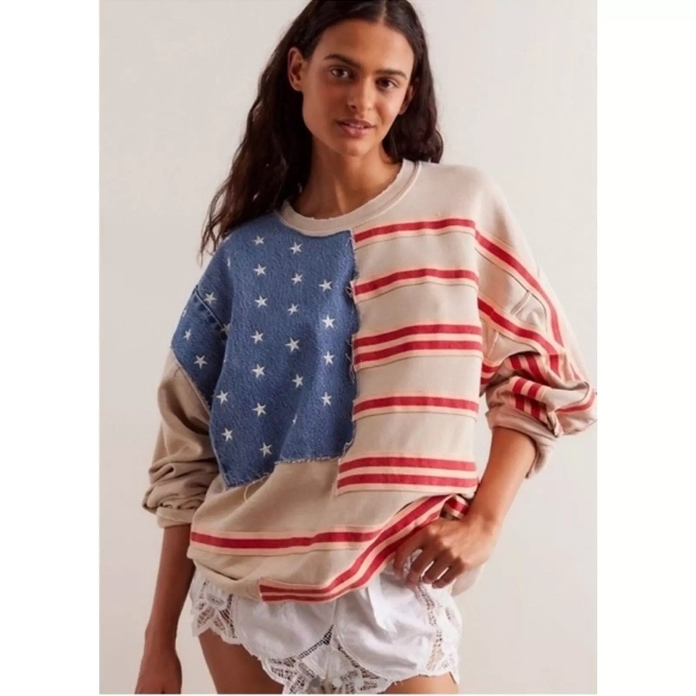 Tricia fix American flag sweatshirt